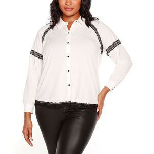 Belldini Black Label Plus Size Lace Trim Blouse Top